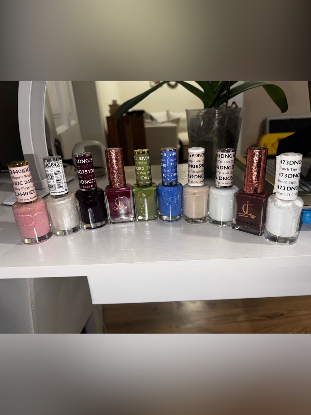 Assorted Nail Lacquer Set - Green, Blue, Beige, White, Burgundy